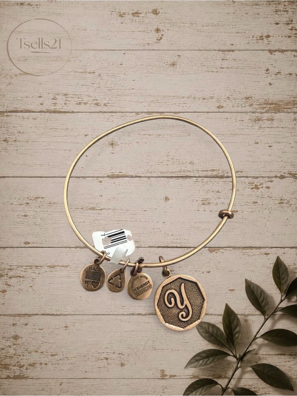 NWT Alex and Ani Gold Initial "Y" Charm Bangle Bracelet